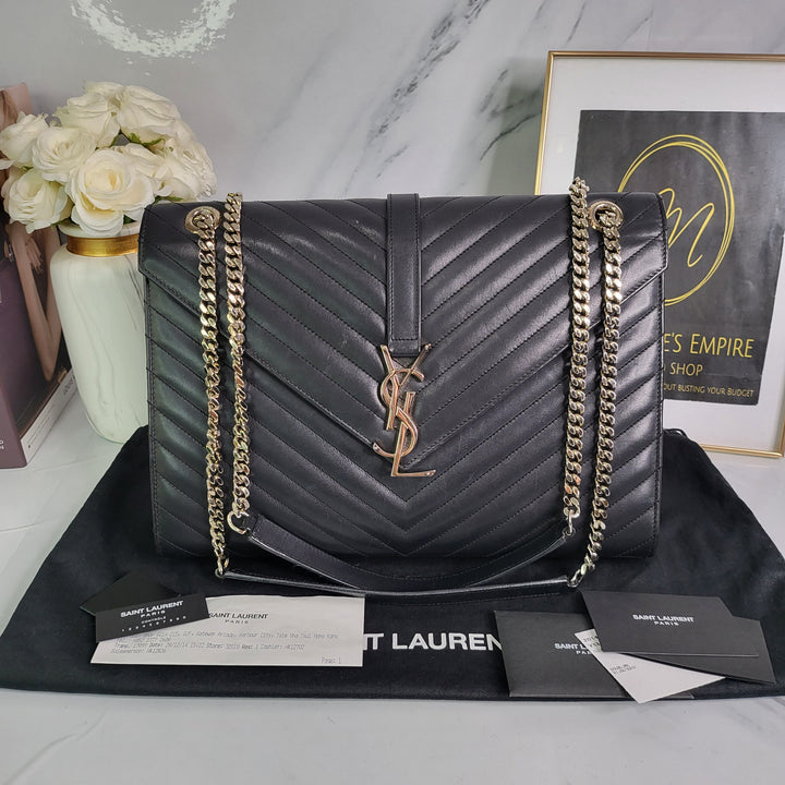 Saint Laurent Black Matelasse Leather Cassandre Flap Bag