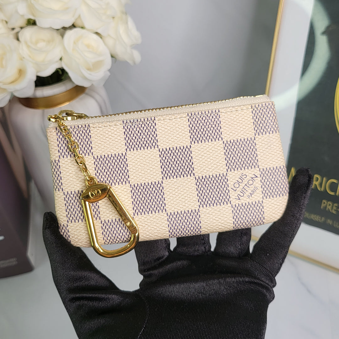 Damier Lv Key Pochette Key Pouch Damier Ebene Women Small Leather