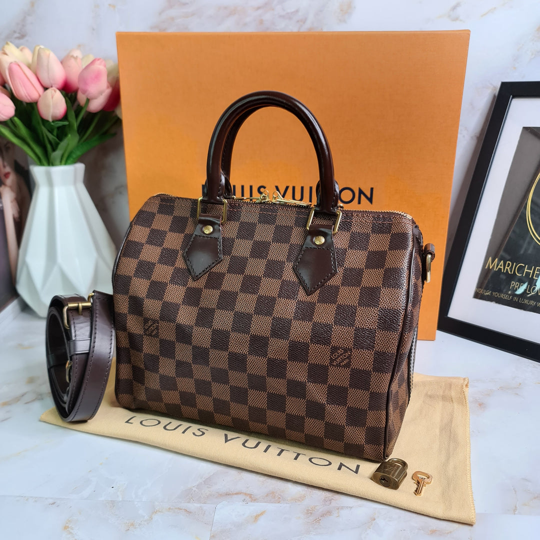 LOUISVUITTON Damier Ebene Speedy 25 Bandouliere - Marichelle's Empire 