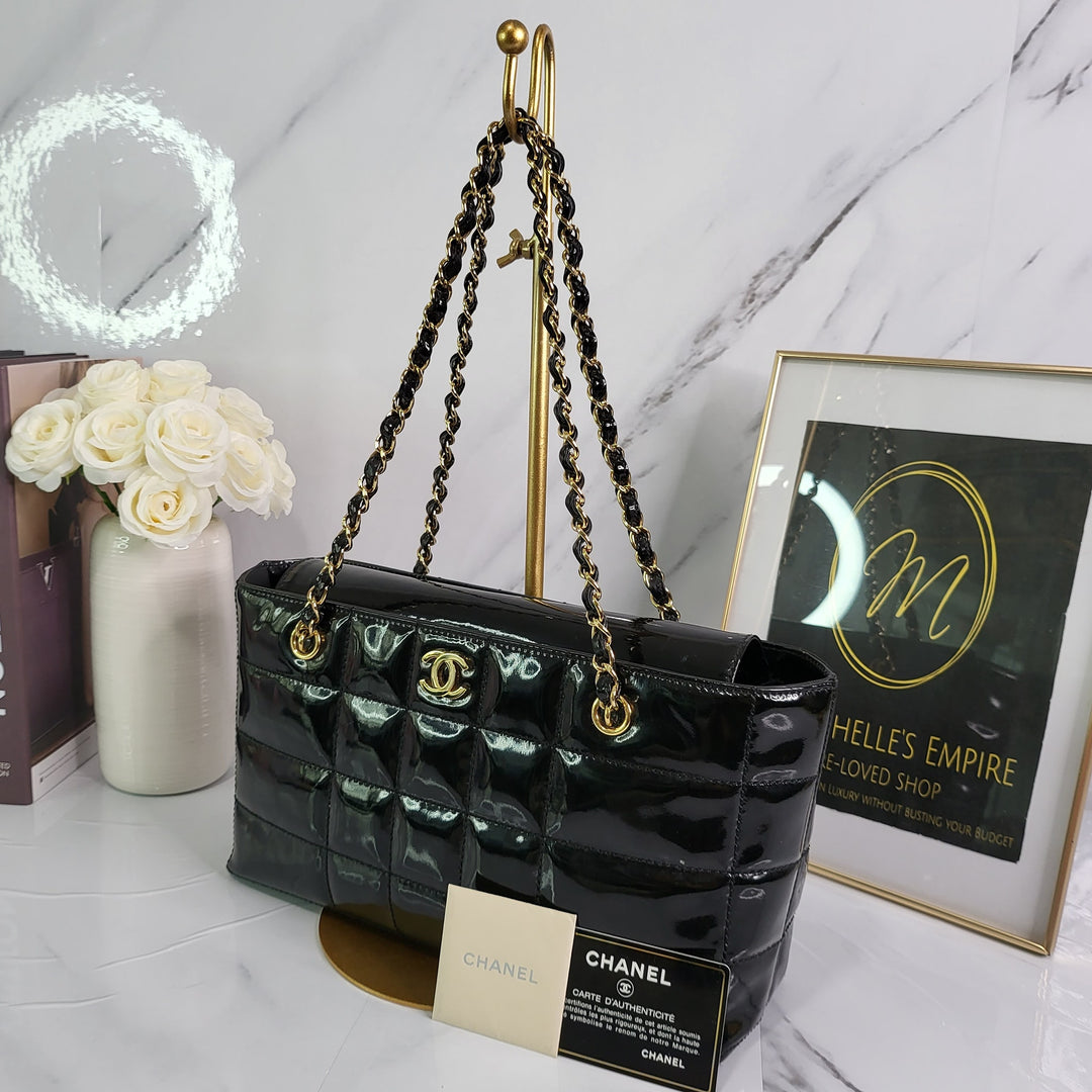 C H A N E L  Patent Chocolate Bar Chain Bag - Marichelle's Empire 